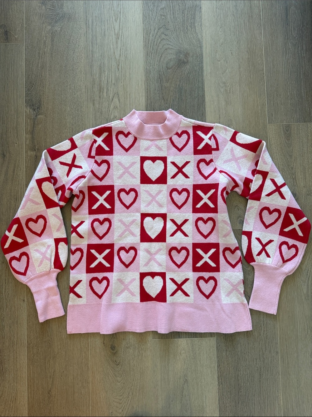 NWOT Pink and Red XO Heart Knit Turtleneck Sweater